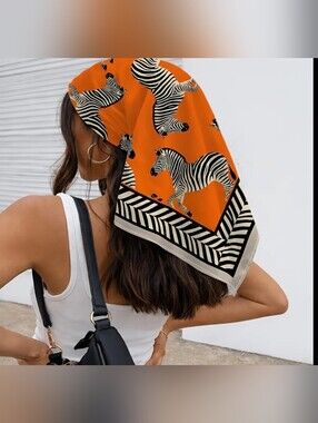 Zebra Print Orange Silk-Feel Scarf